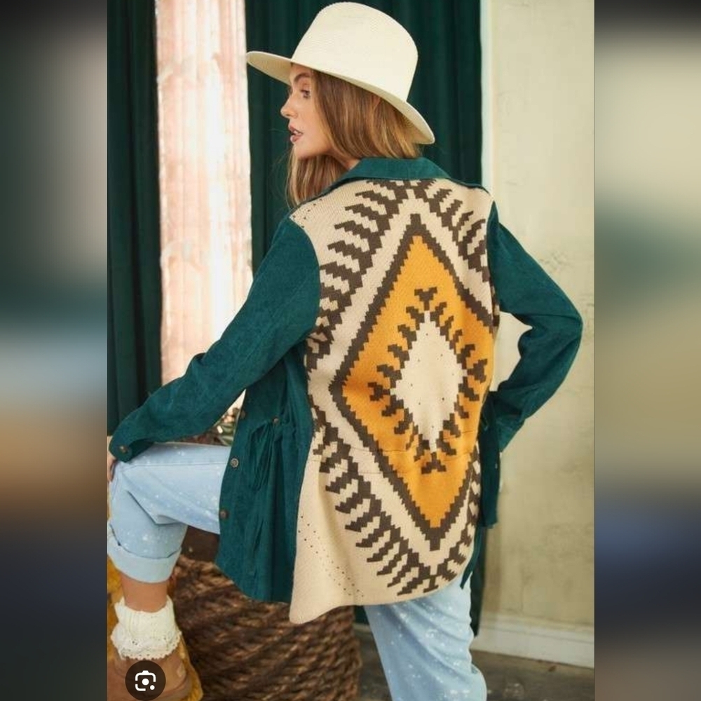 NWT DAVI & DANI Teal Corduroy Utility Jacket Shirt With Pockets_Small